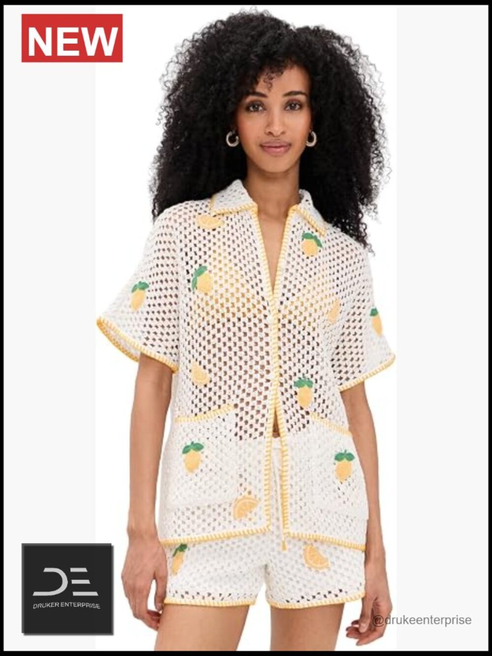 Two Piece Set with Crochet Trim and Button Placket